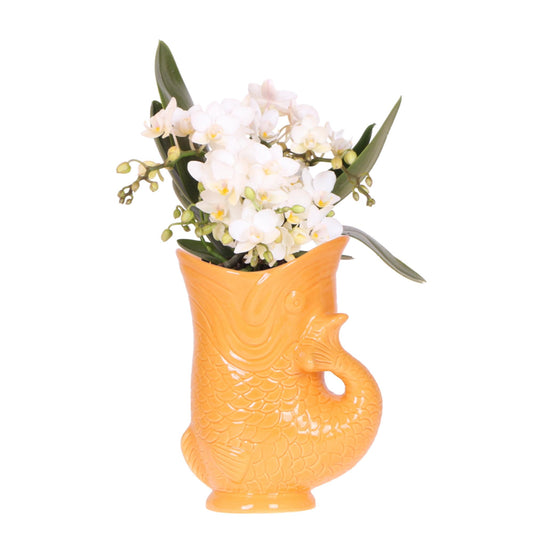 Leonor mit Ziertopf Fisch orange